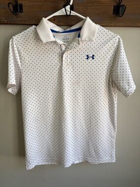 Under Armour White Polo with Small Blue Dot Print